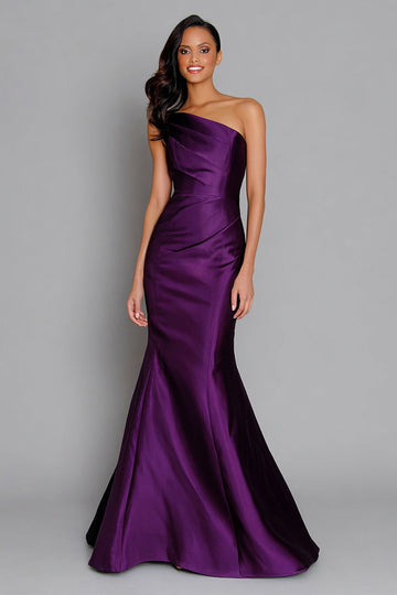 Robe formelle longue à une épaule sirène violette